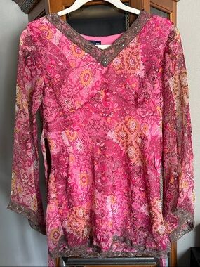 Limited Too Pink Multi-Print V-Neck Long Sleeve Top